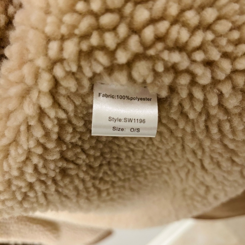 Elan Beige Sherpa Open Front Vest One Size Cozy Faux Suede Outerwear Like New - Picture 4 of 4